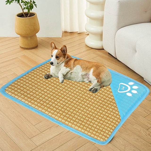 Fiudx Colchoneta de Verano para Mascotas, Diseño Refrescante de Ratán, Transpirable y Antideslizante, Ideal para Suelos, Asientos de Coche, Viajes, Senderismo, Mascotas. Verde, Naranja y Azul, 37 X 2