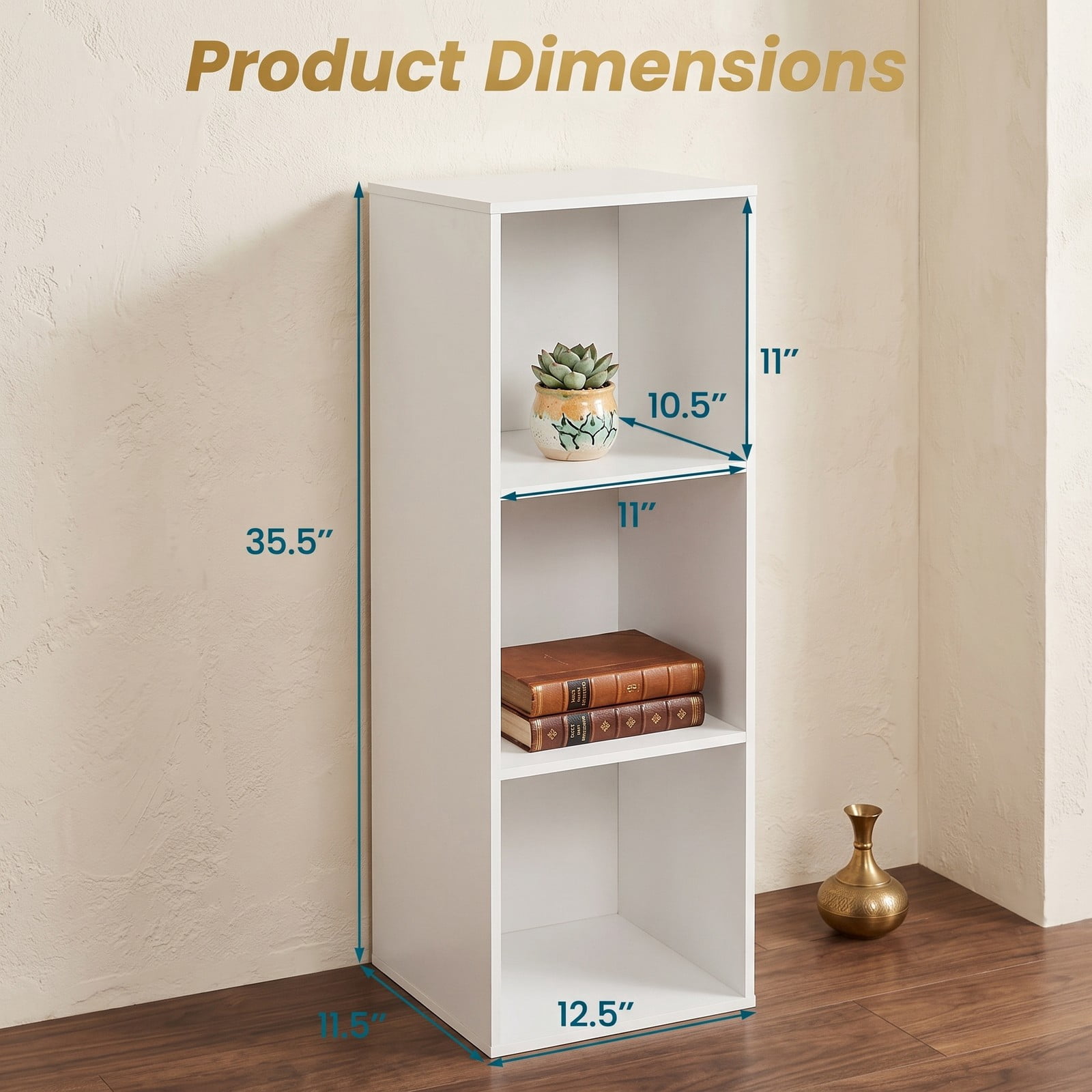 Furnibear 3-Cube Bookcase, Freestanding Cube Storage Organizer Bookshelf with 2 Anti-Tipping Kits and Open Cubby Compartments for Home Office Living Room Study, White