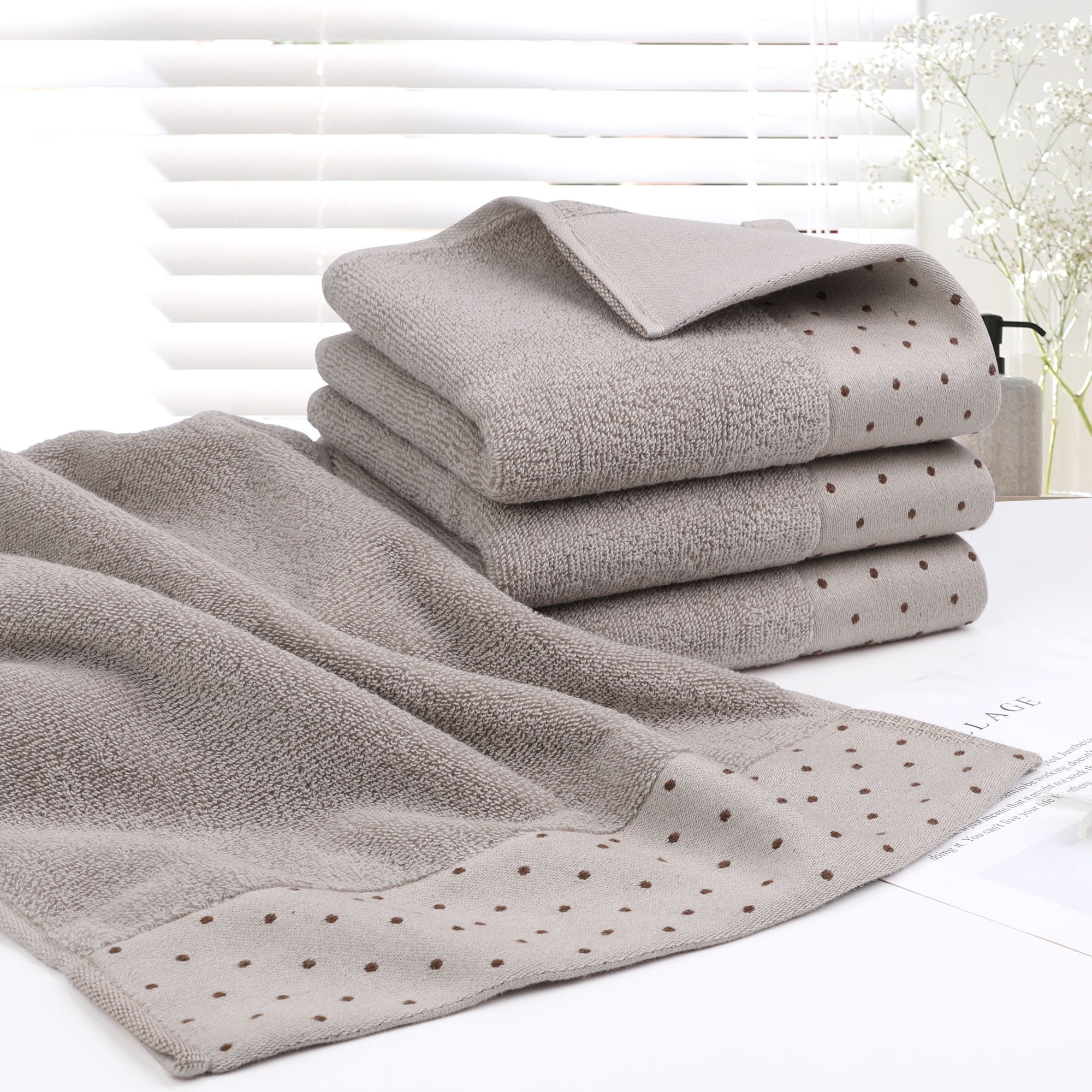 Unique Bargains Cotton 600 GSM Absorbent Hand Towel Set 14" x 30" Bone 4 Pcs