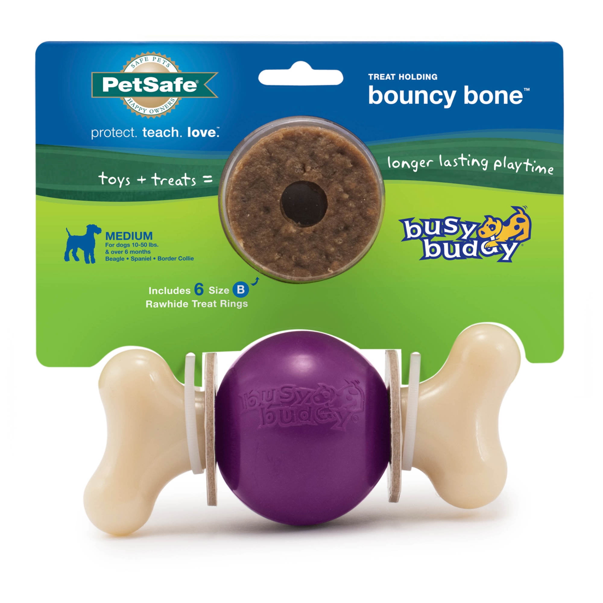 PetSafe Busy Buddy Bouncy Bone, Treat Holding Dog Toy, Medium, Best For