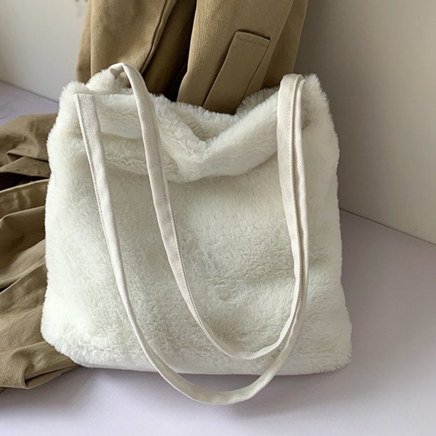 Bolsa de compras de hombro de color sólido de felpa retro para mujer de mano grandes de invierno Ehuebsd Para Estrenar