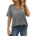 thumbnail image 5 of Womens Tops Women's T-Shirt V Neck Short Sleeve Solid Color Casual Loose T-Shirt Top, 5 of 7