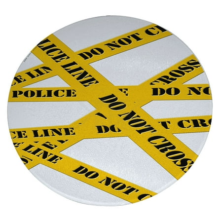 

KuzmarK 12 Round Glass Cutting Board - Do Not Cross Police Line