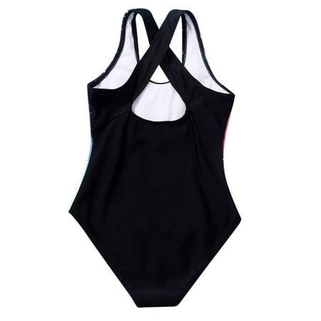 

dmqupv Plain Color Swimsuit Girls Crisscross Swimsuit Print Floral Cute Girls Printing Rainbow Summer 3 Piece Swimsuit Black 10 Years