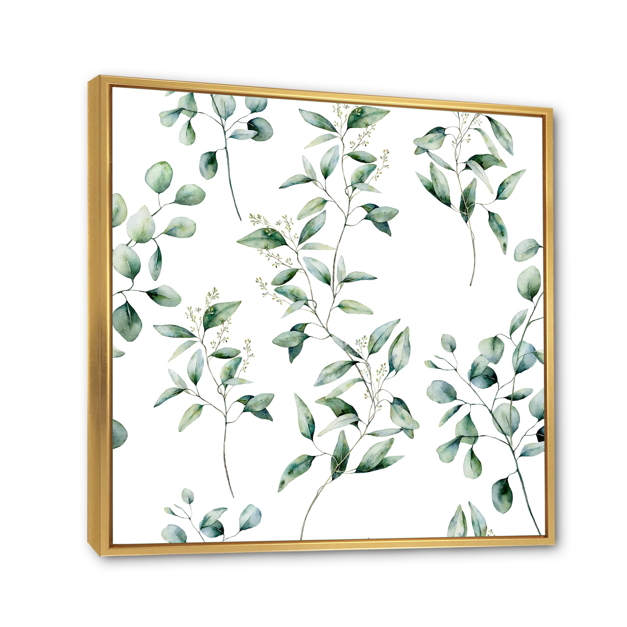 Designart 'Green Eucalyptus Plant Branches IV' Traditional Framed Canvas Wall Art Print