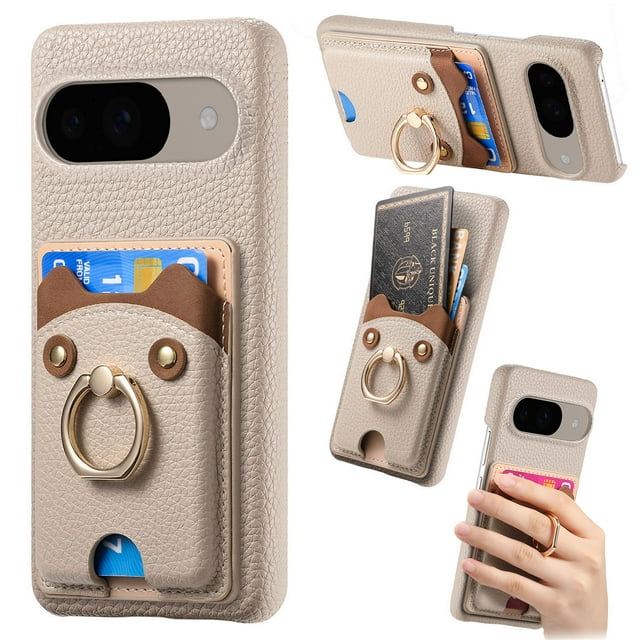 Étui pour FOXDOCK Google Pixel 9, Cuir, Bague Ours, Porte-Cartes
