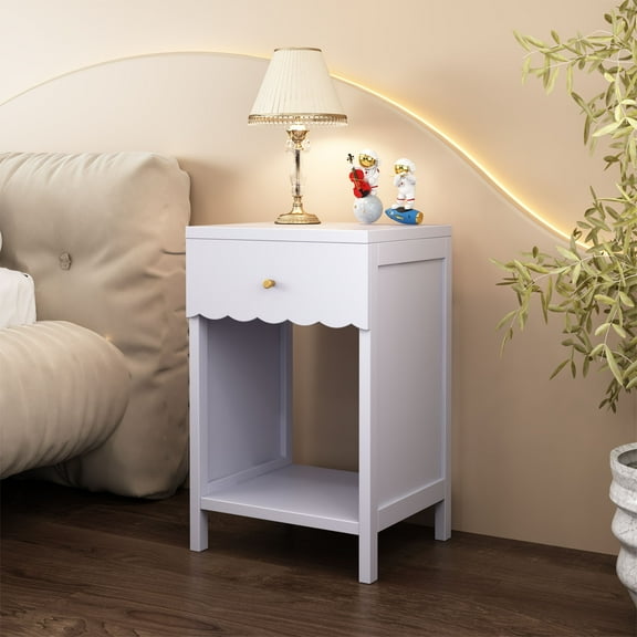 S-HOME Nightstand with Drawer and Open Shelf in Light Purple Color, Cute Minimalist Bedside Table for Bedroom and Kids Room