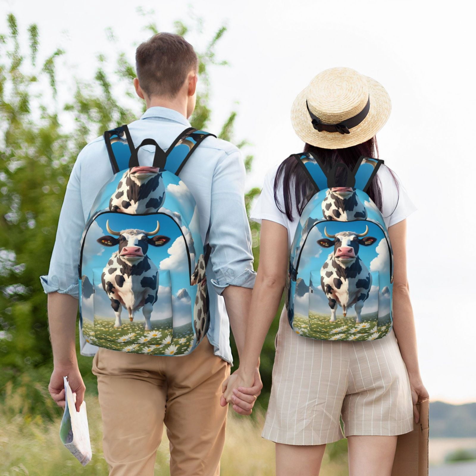 Picia Cute Daisy Cow A Printed Canvas Daypack - Stylish and Durable Vintage Compact Backpack - Class, Work, Travel, or Laptop Bookbag,Organized Compartments-Small