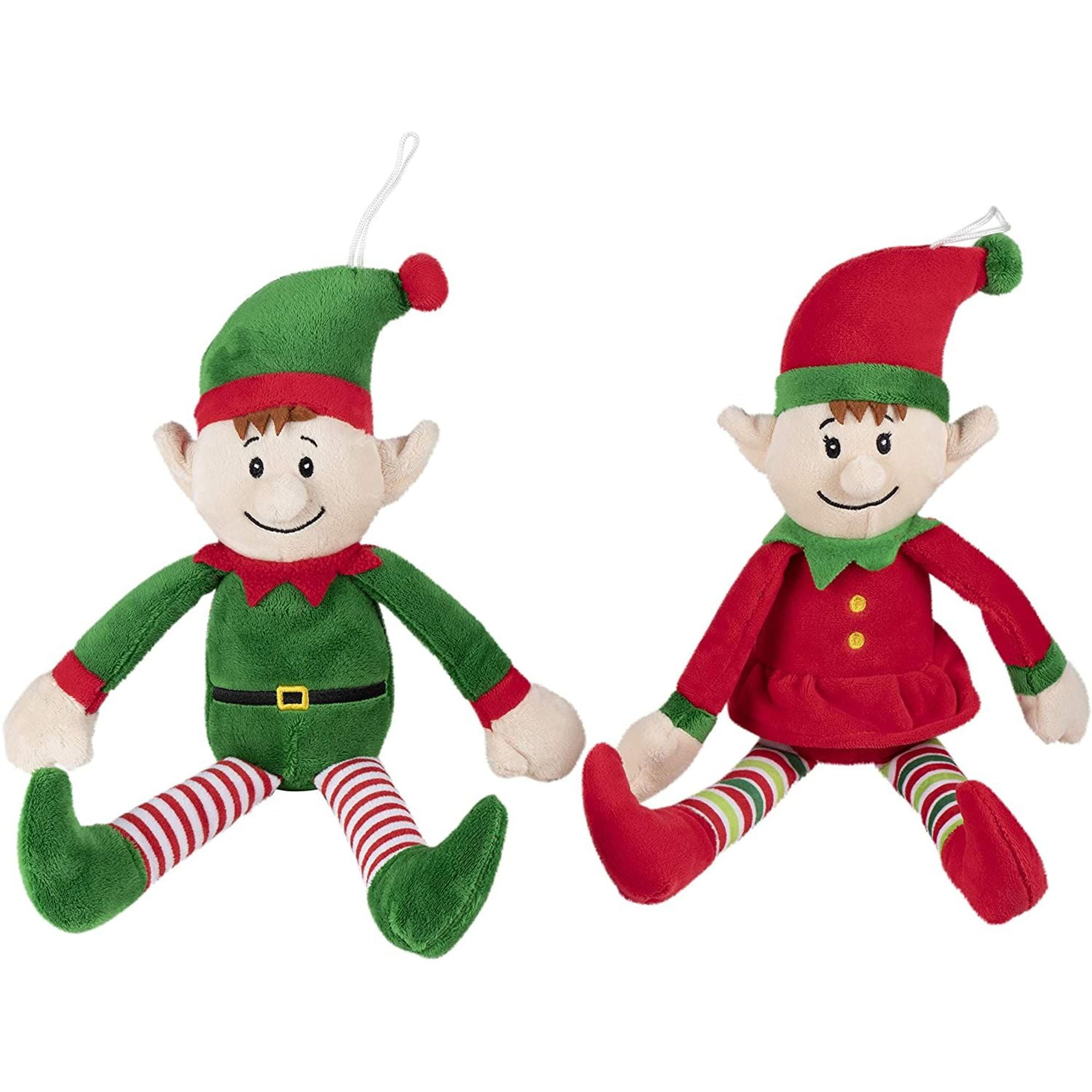 2-Pack Christmas Elves Plush Toy, Santa Helper Boy and Girl Elf Stuffed Doll for Kids, 12