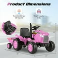 thumbnail image 3 of Gymax 2-in-1 Electric Toy Car 12V Kids Ride On Tractor w/ Trailer Remote Control Lights Pink, 3 of 10