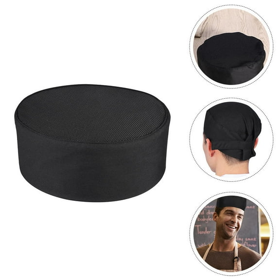 BESTOYARD 2Pcs Black Breathable Chef Caps Adjustable Cotton Kitchen Headgear for Catering Use