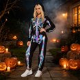 thumbnail image 2 of BOOMNY Halloween Womens Jumpsuit Gothic Hallowmas Skeleton Graphic Long Sleeve Hooded Pjs Jumpsuit Cozy Warm Loungewear Homewear, 2 of 4