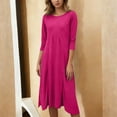 thumbnail image 2 of Women’s Elegant Knit Midi Dress with Crew Neck and 3/4 Sleeves, Soft Solid Stretch Fabric for Casual Wear, Loose Fit Comfortable Outfit for Spring, Summer, and Holiday Events, 2 of 4