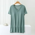 thumbnail image 2 of HAPIMO Women's Relaxed Solid Color Pullovers Summer V Neck Blouses Trendy Casual Workout Pajamas Shirts Loose Cotton Lined Padded Tops Short Sleeve Tees Green M, 2 of 5