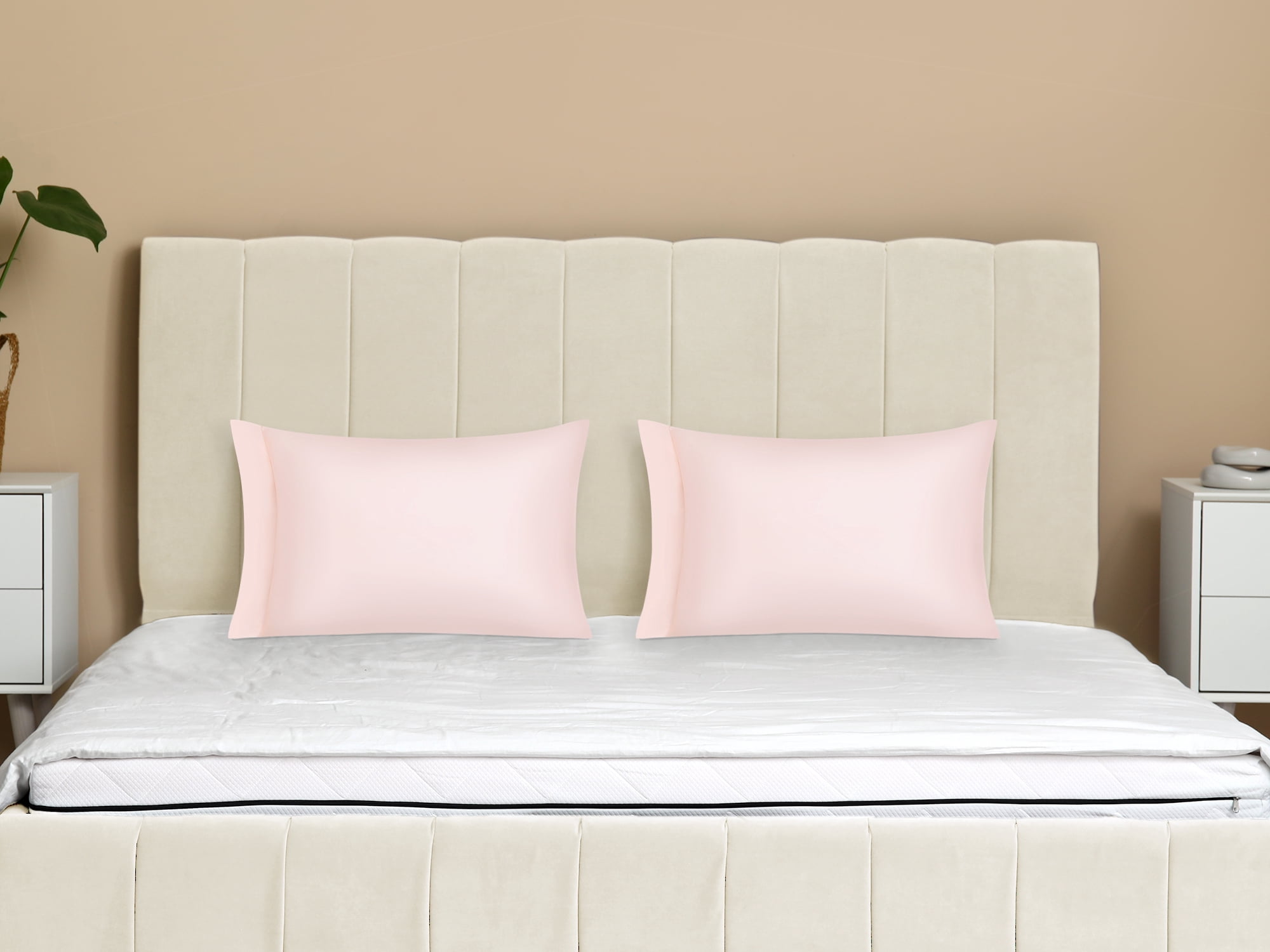 Unique Bargains Satin Pillow Cases Set of 2 Cooling Pillow Covers Queen Pink