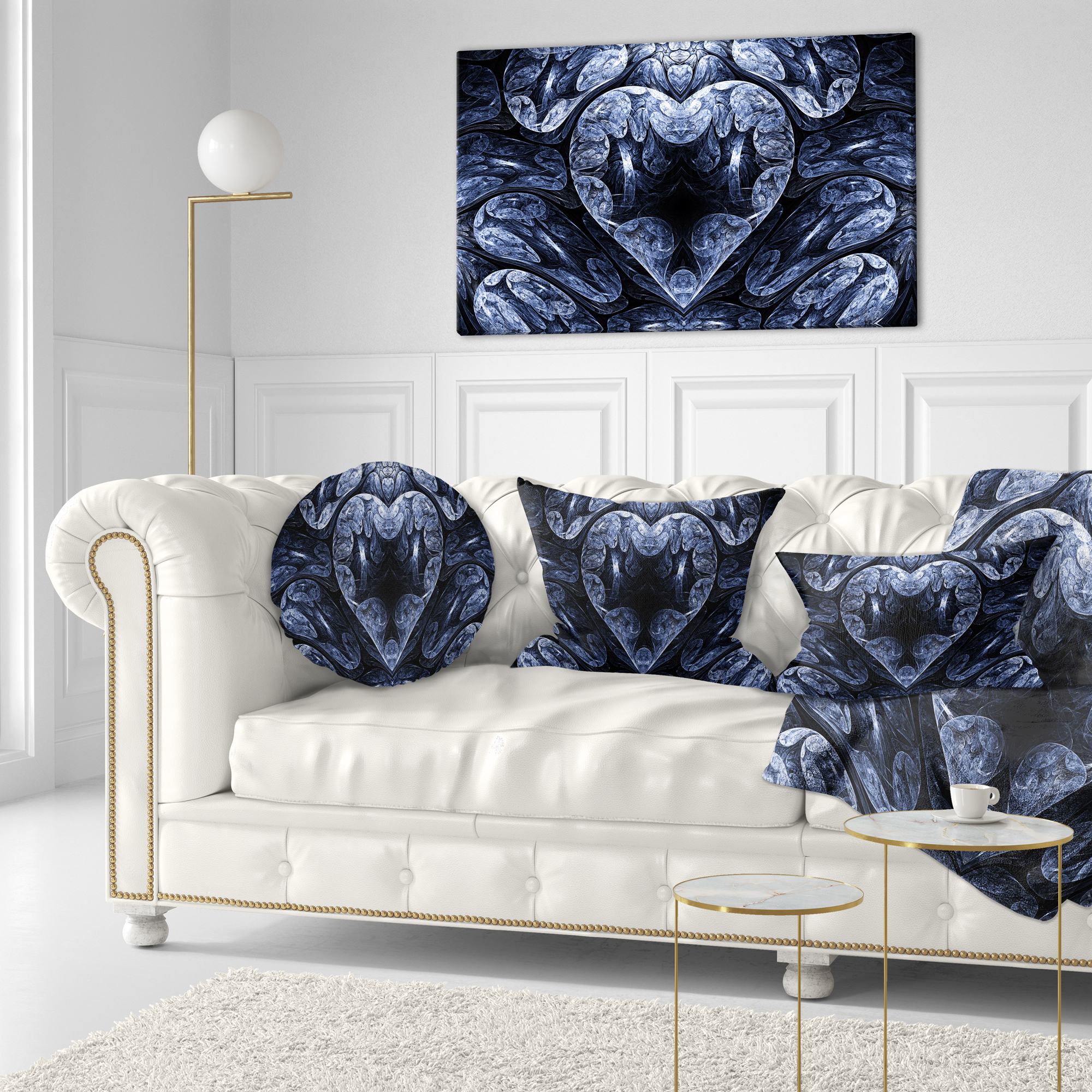 Designart Cold Mystical Fractal Heart - Abstract Throw Pillow - 12x20