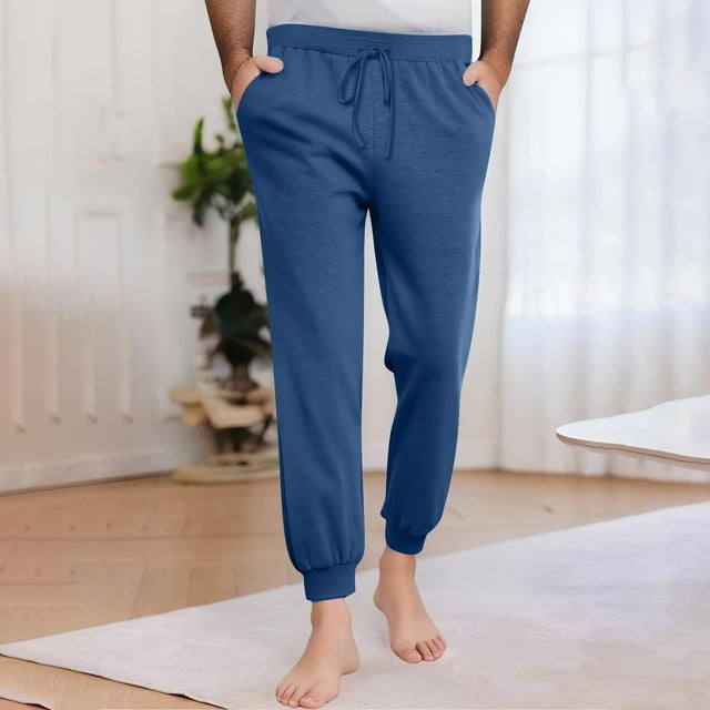 Men Fashion Casual Comfy Solid Pocket Bandage Drawstring Regular Pants