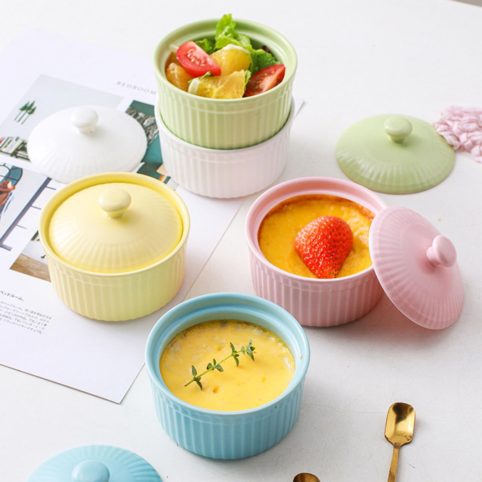 oz Ramekins with Lids, Ceramics Ramekin Bowls for Baking