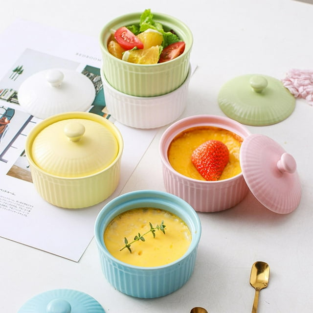 4 oz Ramekins with Lids, Ceramics Ramekin Bowls for Baking, Assorted Colors Ramekins Bowls, Ramekins for Creme Brulee Oven Safe, Dishwasher Safe, 1PC
