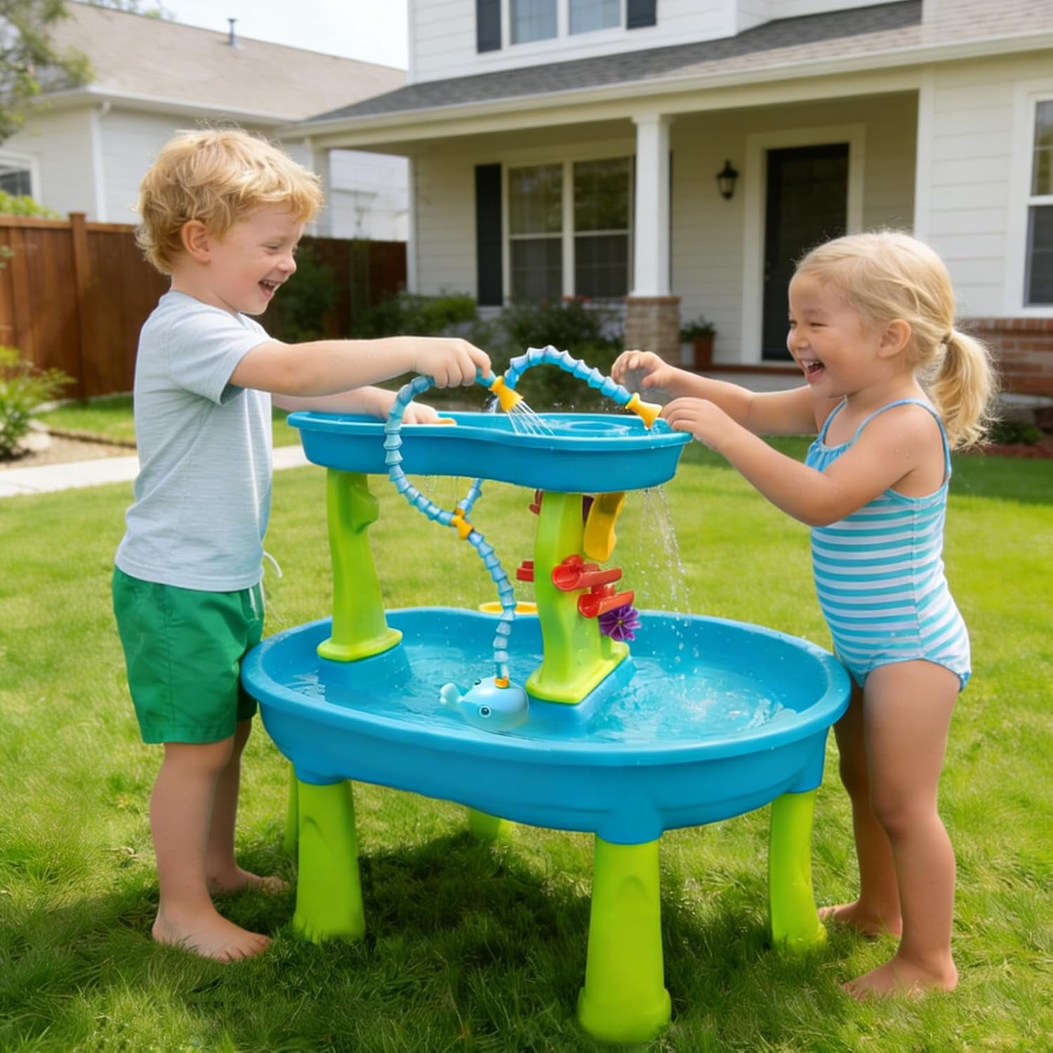 Rechargeable Water Table Pump(Huge Water Output),Kids Sand Water Play Pump,whale-shaped design, 3 Spray Modes, IPX7 Waterproof,Outdoor Toddler Activity Table Accessory