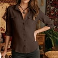 thumbnail image 6 of Cilsoka Womens Cotton Linen Button Down Shirts Collared Long Sleeve Blouse Slim Fit Dressy Casual Work Blouse with Pockets, 6 of 7