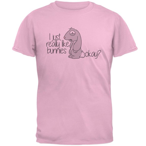 I Just Really Like Bunnies Okay? Mens T Shirt Light Pink X-LG