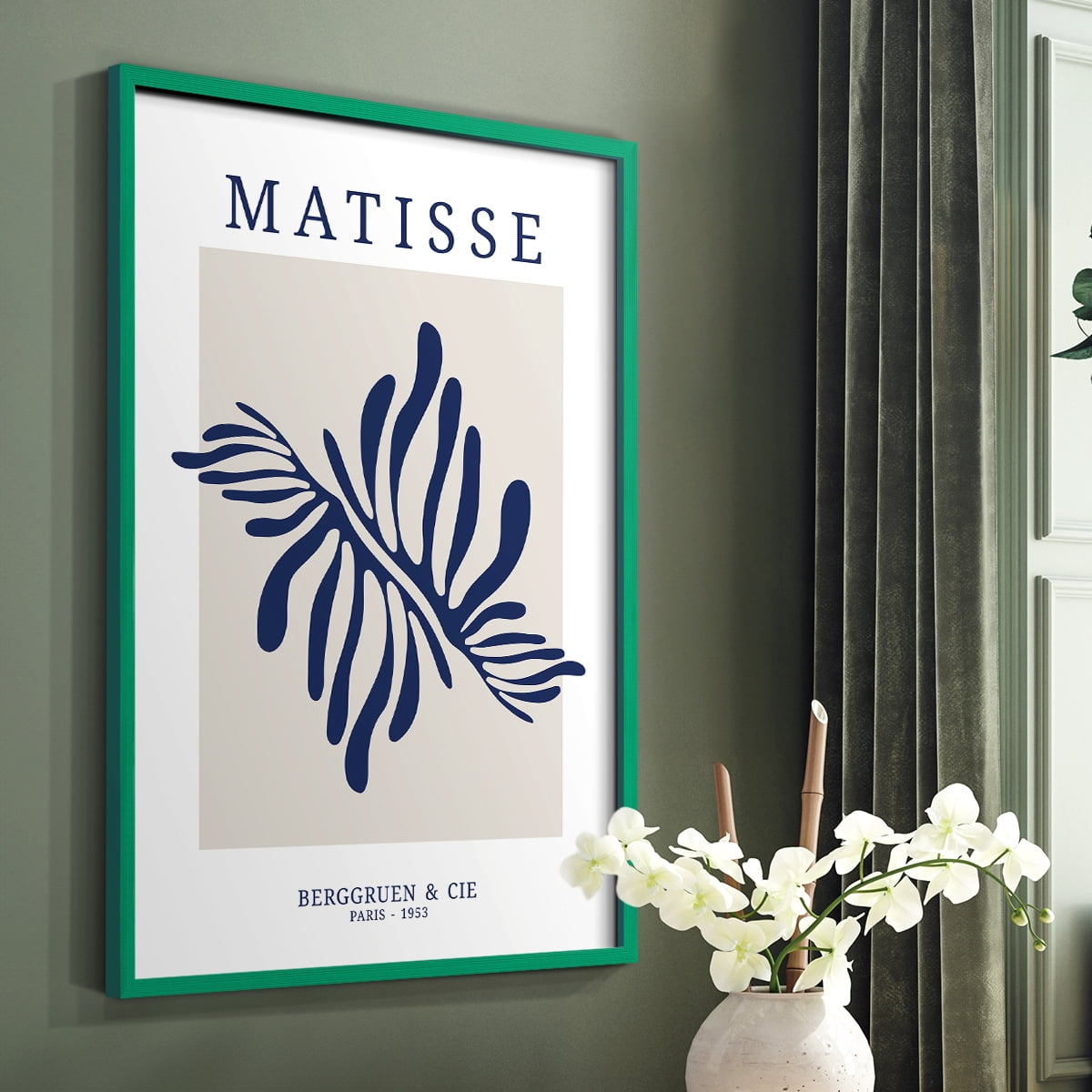 Matisse CDXI in Green Solid Wood Framed Print No Nail Hanging