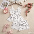 thumbnail image 4 of Women's Love Smile Script Print Pajama Set Lace Cami Top and Matching Shorts 2 Piece Spaghetti Strap Sleepwear Lounge Set, 4 of 7