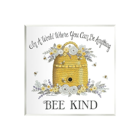 Stupell Industries Bee Kind Encouraging Phrase Floral Decorated Hive Graphic Art Unframed Art Print Wall Art, Design by Deb Strain