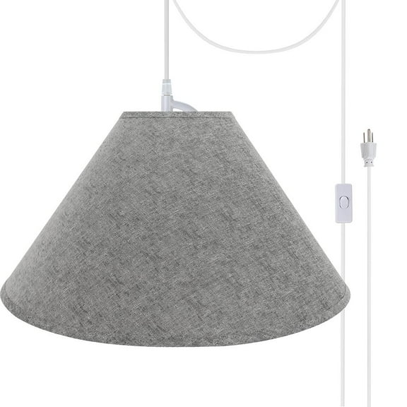 Aspen Creative 72592-21 Two-Light Plug-In Swag Pendant Light Conversion Kit with Transitional Hardback Empire Fabric Lamp Shade, Grey, 23" width