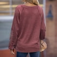 thumbnail image 2 of Camisa De Manga Larga De Encaje Con Cuello En V Para Mujer Suelta Casual Moda Agradable Para La Piel Transpirable Cuello En V Color Sólido Top De Manga Larga Rojo Vino XXL, 2 of 7