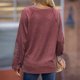 thumbnail image 2 of Camisa de manga larga de encaje con cuello en V para mujer, suelta, informal, a la moda, agradable para la piel, transpirable, cuello en V, color sólido, Top de manga larga, rojo vino L, 2 of 7