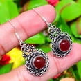 thumbnail image 2 of Natural Red Carnelian Gemstone 925 Sterling Silver Gift Earring 1.77", 2 of 3