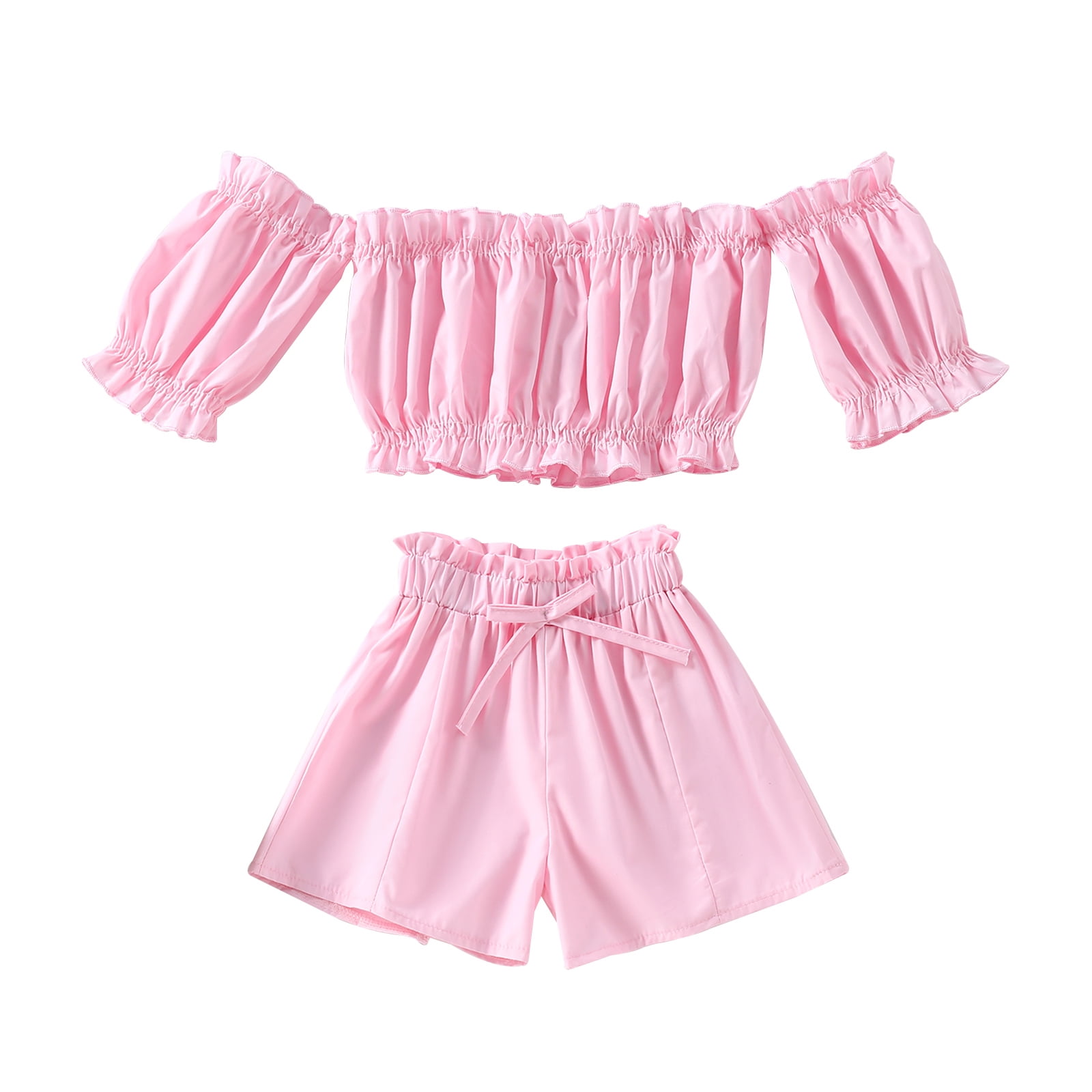 3-8Y Infant Kids Girls Sweet Clothes Sets 4 Colors Solid Ruffles Off ...