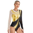 thumbnail image 4 of Raenseen Women's Metallic Glittery Modern Contemporary Dance Costume Long Sleeve Figure Ice Skating Gold L, 4 of 9