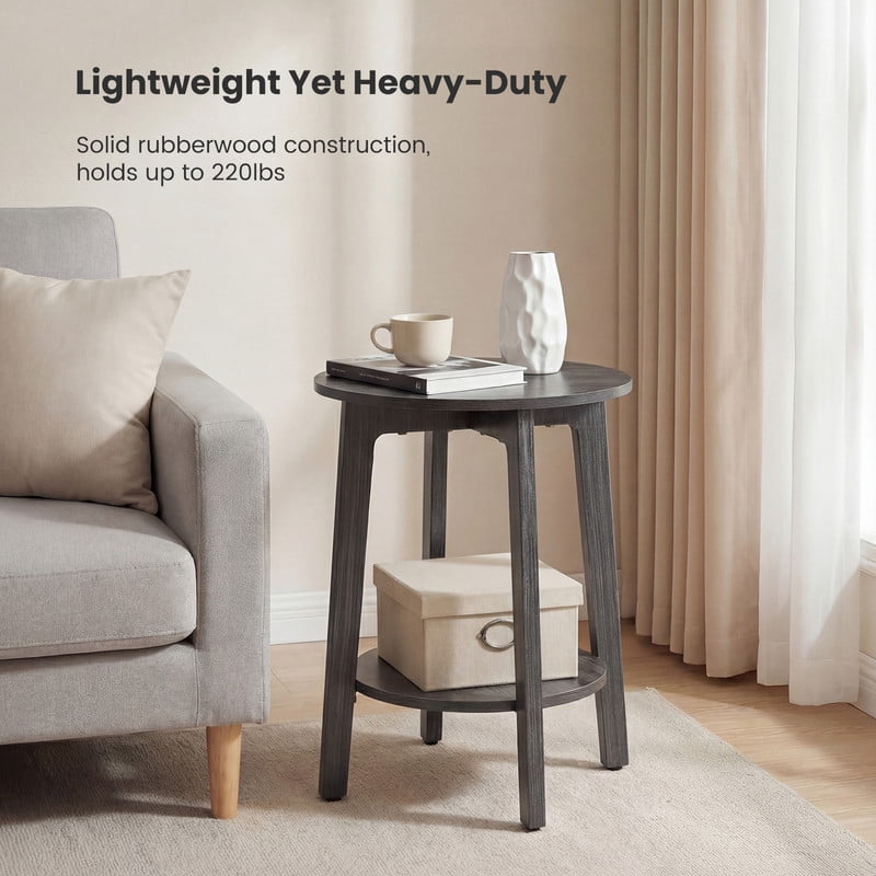Gianna 2-Tier Round Side Table with Tapered Legs, Small End Table for Living Room & Bedroom,Gray
