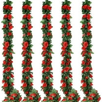 5 Pack Flower Garland Artificial Fake Rose Garland Vine Artificial Flowers for Decoration Floral Garland Decor-Total 41 Ft (Red)