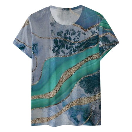 

Cathalem Lace Top for Women plus Size Womens Casual Printed T Shirts Summer Fashion Casual Tops Round Scrub Tops Women plus Size Shirt Blue XX-Large