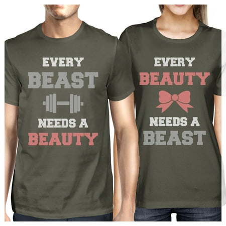 Every Beast Beauty Matching Couple Gift Shirts Cool Grey Round (The Best Clothes Ever)