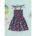thumbnail image 2 of Franhais Little Girls Sling Dress, Sleeveless Tie-up Spaghetti Straps Chest Smocked Ruched Floral/Strawberry Printed A-line Dresses, 2 of 8
