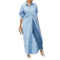 thumbnail image 2 of aturustex Women's Casual Button Down Shirt Dress Oversized Loose Long Sleeve Lapel Collar Side Split Long Shirt Dress, 2 of 5
