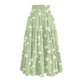thumbnail image 4 of Women’s Floral Print Tiered Maxi Skirt with Elastic Waist and Drawstring Pockets Lightweight Flowing Design for Everyday Wear Army Green 2XL, 4 of 5