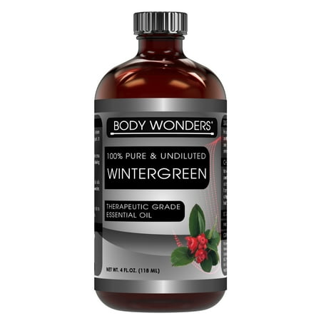 Body Wonders Wintergreen Essential Oil - 4 Oz. Bottle -100% Pure, Undiluted Therapeutic Grade Oils - Ideal for Aromatherapy