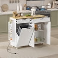 thumbnail image 1 of Rolling Kitchen Island Cart with Trash Can Storage ,Kitchen Island with Drop Leaf & Power Outlet , Kitchen Rolling Island with Spice Rack & Towel Rack, Holder, Knife Mobile Island Table for Kitchen, 1 of 6
