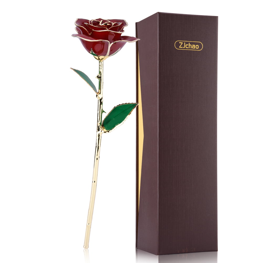 24K Gold Rose Foil Trim Dipped Real Flower Love Forever Women Valentine Gift Box 