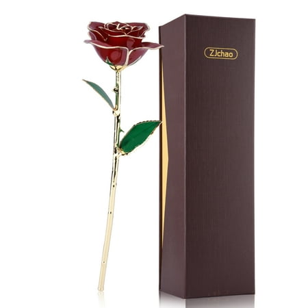 Yosoo Love Forever Long Stem 24k Gold Foil Trim Red Rose Flower Best Gift for Valentine's Day, Best Gift for, Long