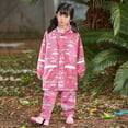thumbnail image 2 of MEZZALL Children Boys Girls Dinosaur Rainbow Printed Button Rain Jacket Hooded Windproof Raincoat Kids Long Sleeve Hoodie Trench Pants Outfits, Hot Pink, 8-9 Years, 2 of 7