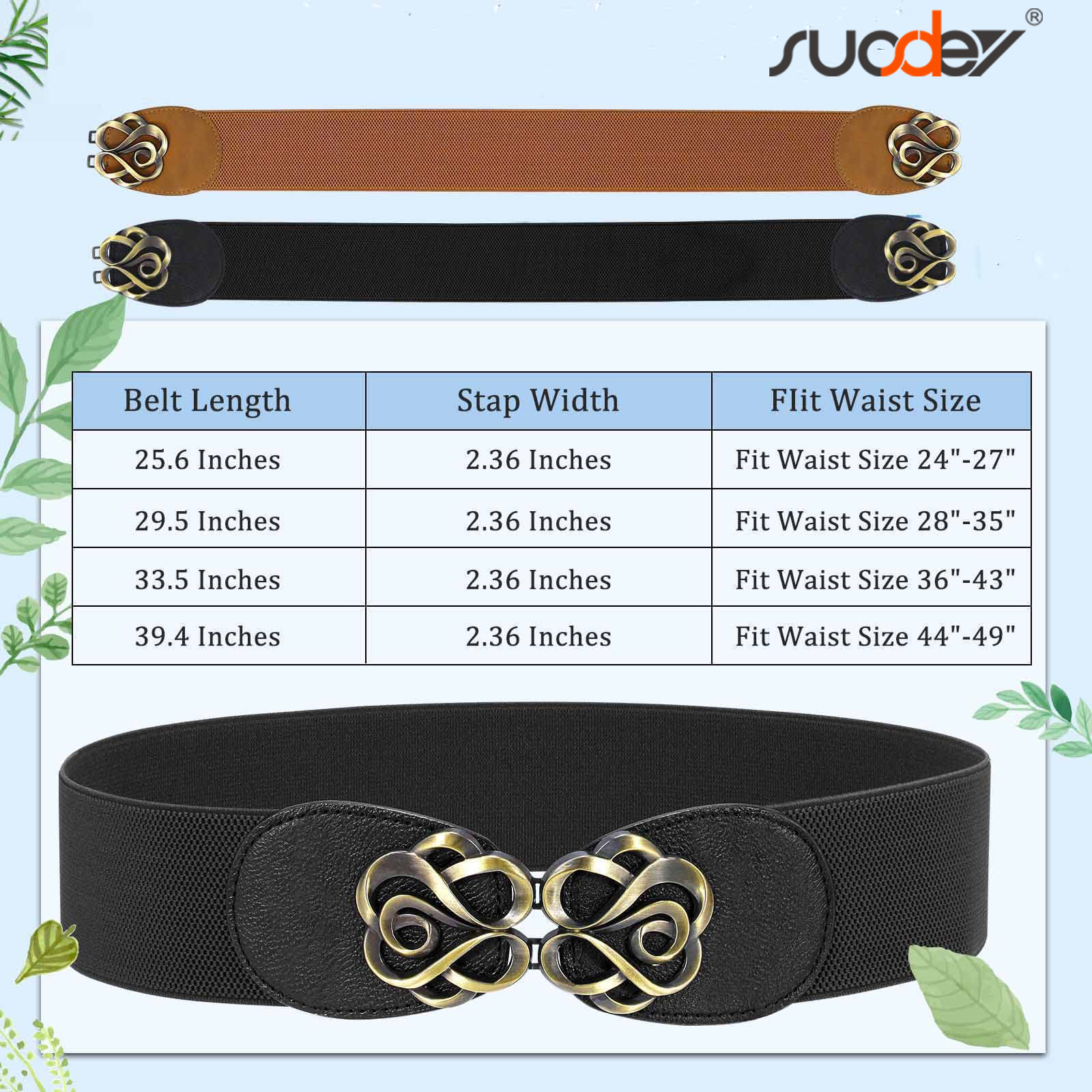 SUOSDEY Women's Stretchy Wide Waist Belts, 2-Pack photo 7