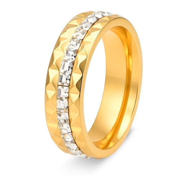 Stainless Steel Wedding Bands with Cubic Zirconia Ring for Men Women, Cushion‑Cut Statement Ring Size 6-11