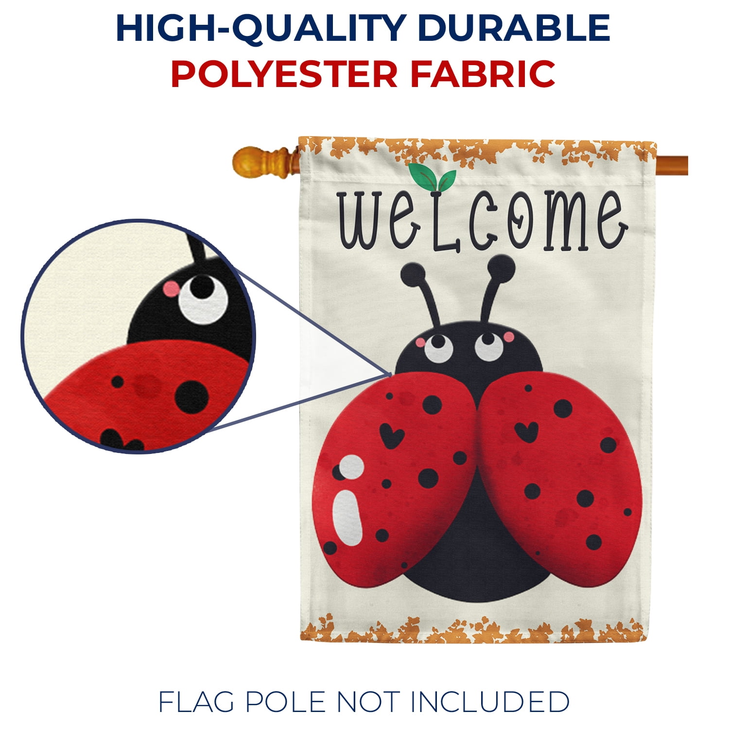 America Forever Ladybug Welcome House Flag, 28 x 40 inch Double Sided, Welcome Cute Ladybug, Spring Summer Outdoor Decorative Flag